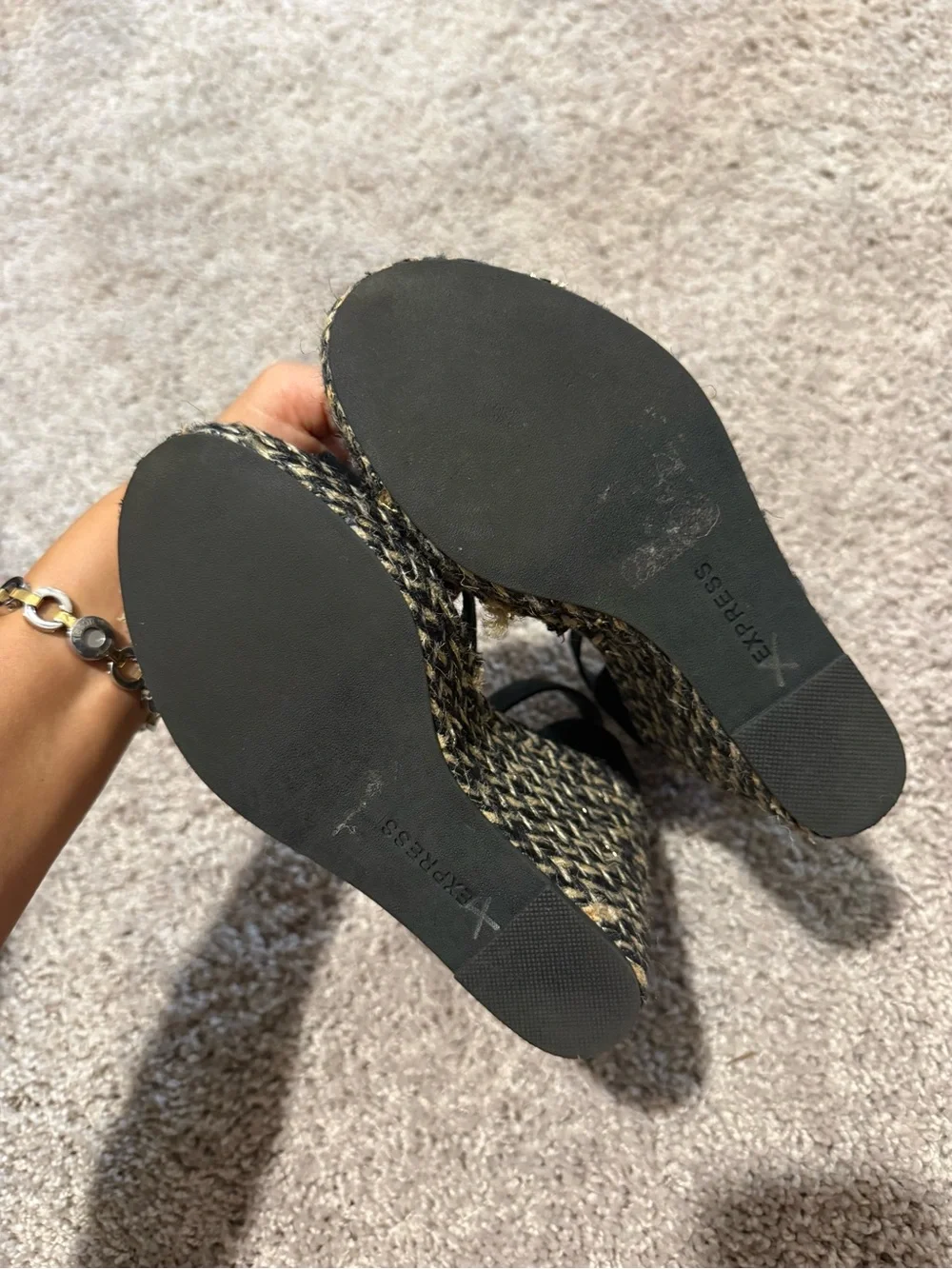 Express Black Braided Espadrille Wedge Sandals